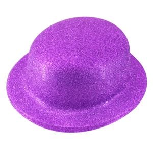 GLITTER BOWLER HAT Fancy Party Plastic Costume Cap Fun Dress Up Sparkle Purple