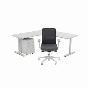 Olg Premium Corner Office Bundle: Agile Motion Plus 1800x1800 Right Sit-stand Desk + Motion Sync Chair + Tempo Pedestal White