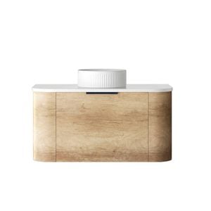 Attica 900mm Natural Oak Bentwood Wall Hung Curve Vanity With Pure White Top