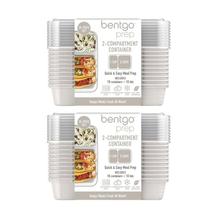 2x 10pc Bentgo Prep 2 Compartment 3 Cup Capacity Container Pack Whisper Grey