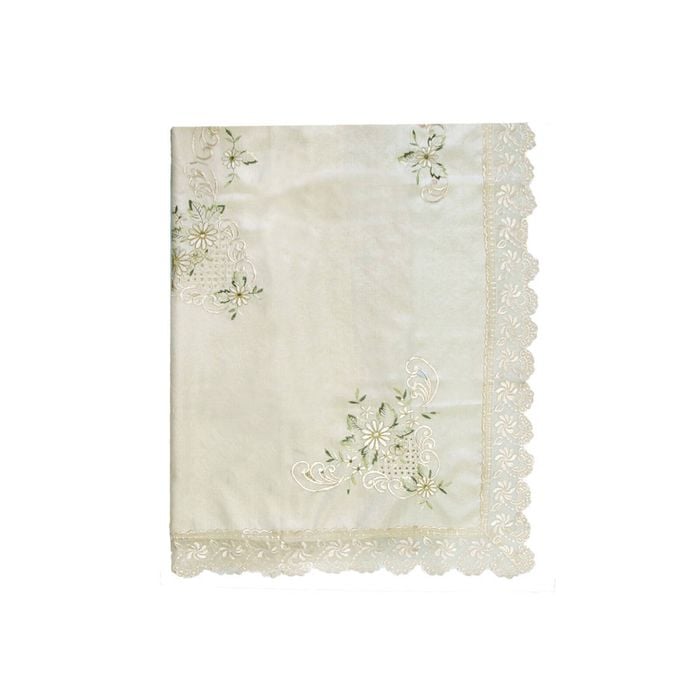 Alice Flowers Cream Embroidered Cutout Rectangular Tablecloth 152 x 228 cm
