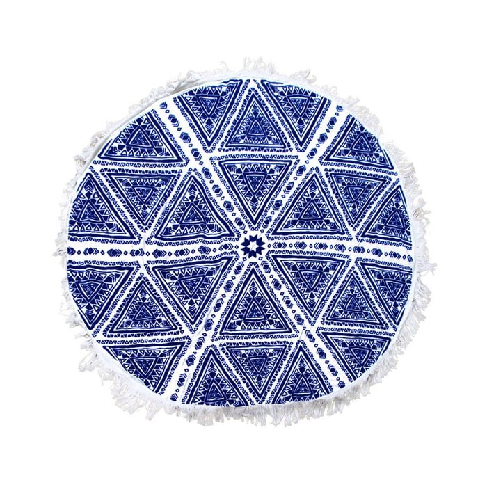 Zulu Triangle Blue 100% Cotton Round Beach Towel 150cm Diameter + 5cm Fringe