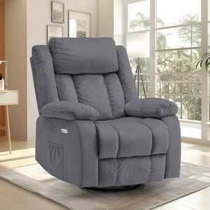 Advwin Recliner Chair Velvet Rocking Sofa Couch Rotatable Lounge Armchair Grey
