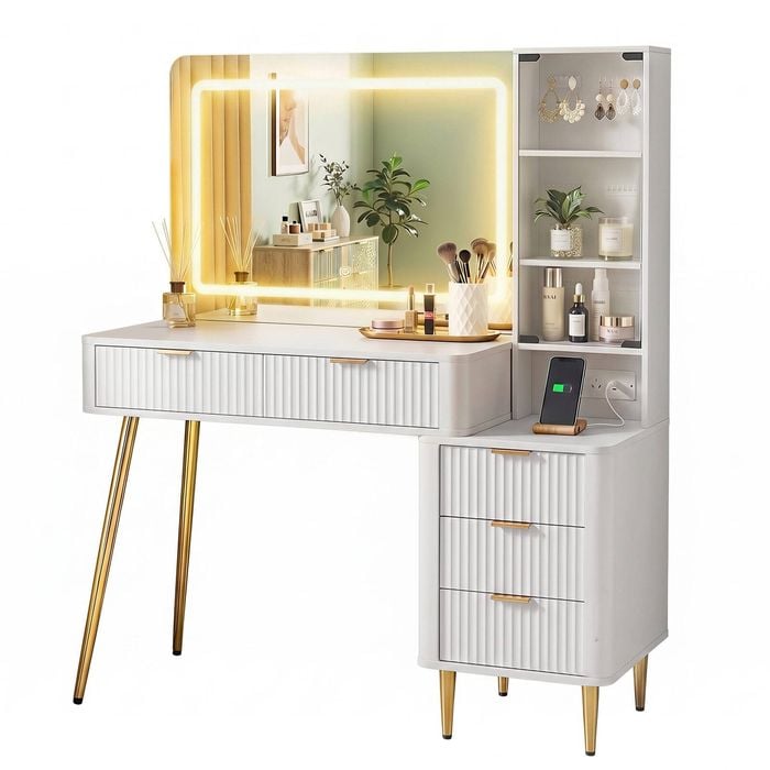 Artiss Dressing Table Led Vanity Desk Charging Station White