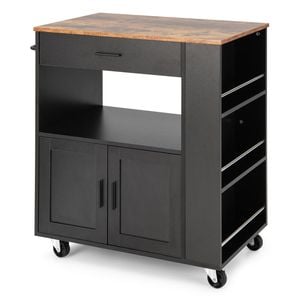 Costway Mobile Kitchen Island Cart Trolley W/spice Racks - Black