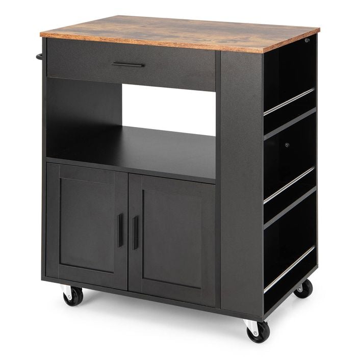 Costway Mobile Kitchen Island Cart Trolley w/Spice Racks - Black