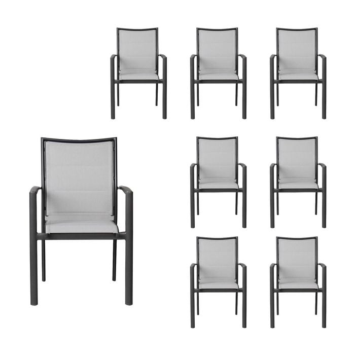 Oro 8pc Set Aluminium Outdoor Dining Chair Charcoal