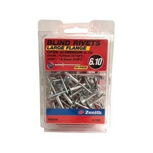 Zenith 3/16"D x 5/8"G Aluminium Open Blind Rivet With Large Flange - 50 Pack