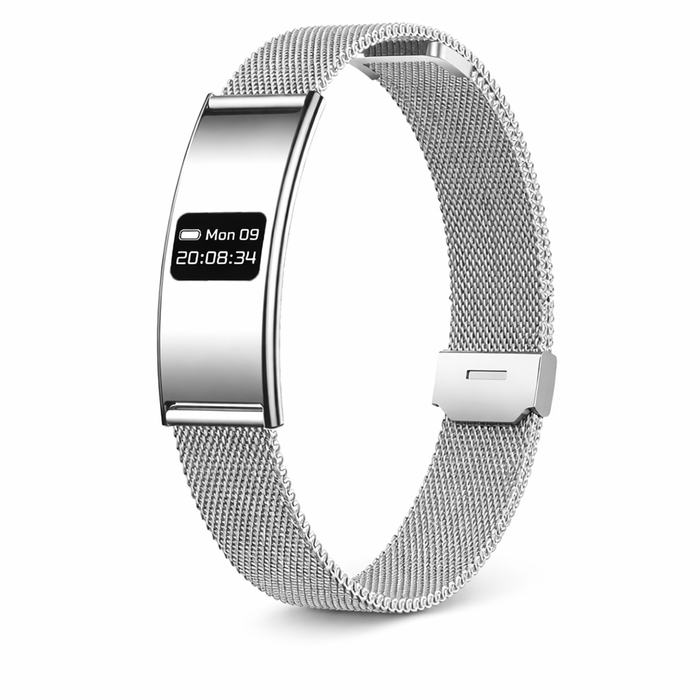 Smart Fitness Bracelet for Men & Women | HRV Stress Monitor & Pedometer | Android & iOS Mesh Silver