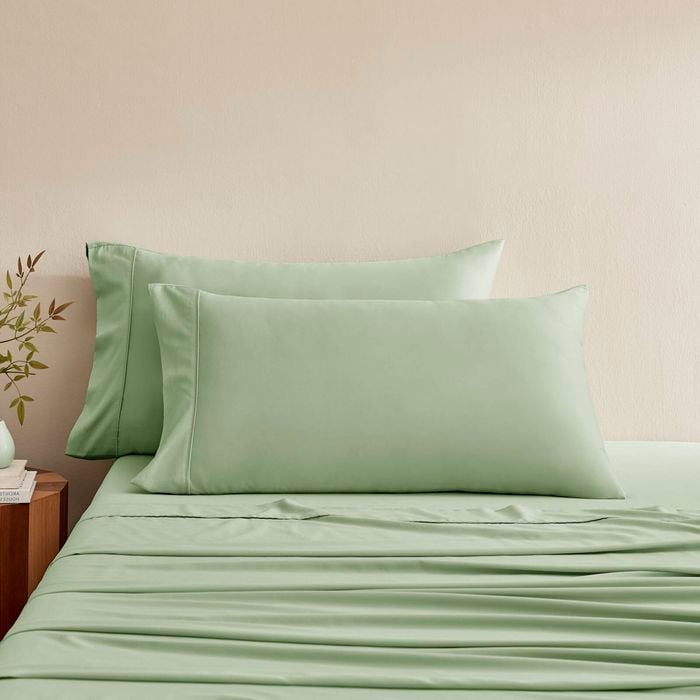 Serene 400tc Bamboo Cotton Sateen King Pillowcase Sage - Twin Pack