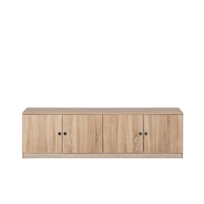European Cabinetry Slim Round Black Bucharest TV Unit Natural Oak