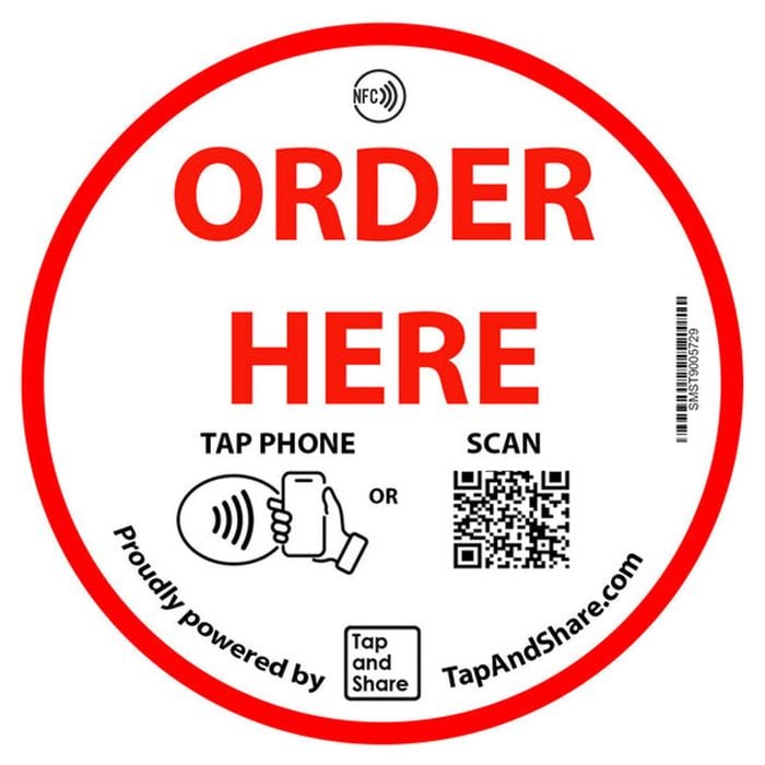 Tap and Share Contactless Sharing Smart NFC 'Order Here' Epoxy Sticker + QR code
