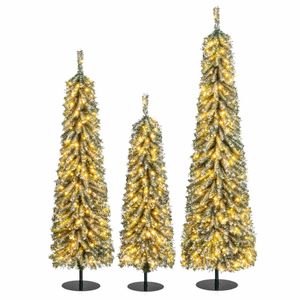 Costway Christmas Tree Set of 3 Pencil Xmas Trees Realistic Accumulated Snow w/LEDs