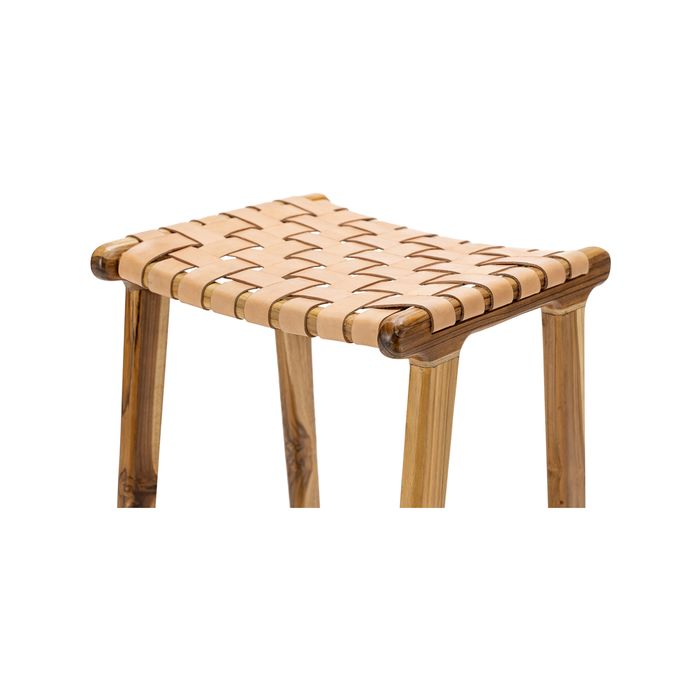 Lazie 66cm Natural Tan Leather Strapping Teak Wood Bar Stool