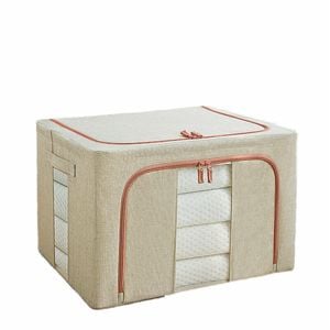 Provecta 100L Foldable Storage Box with Crushed Steel Frame – Clothes, Quilt, and Toy Organizer in Beige