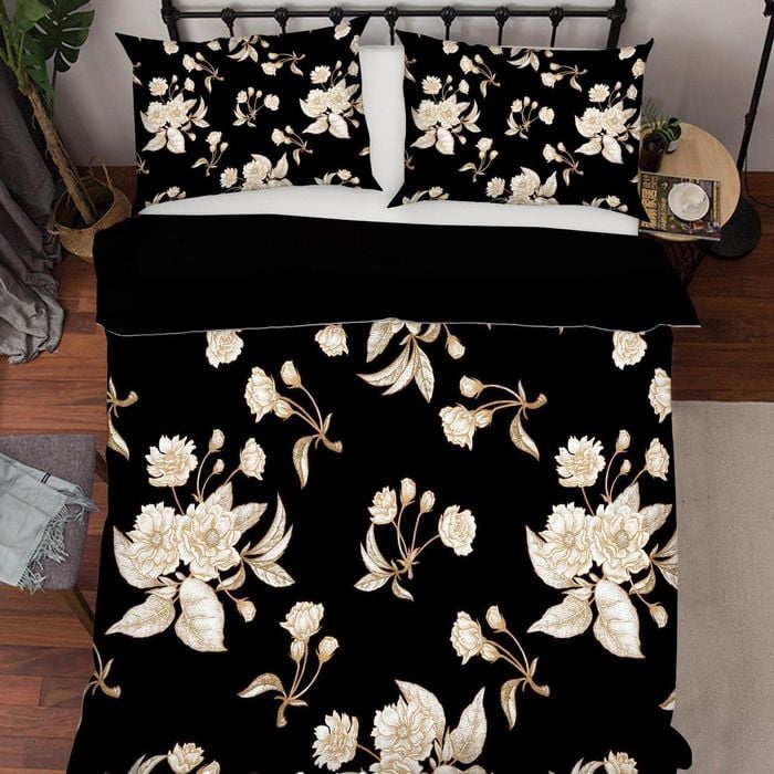 3D White Floral Black Quilt Cover Set Bedding Set Pillowcases 15