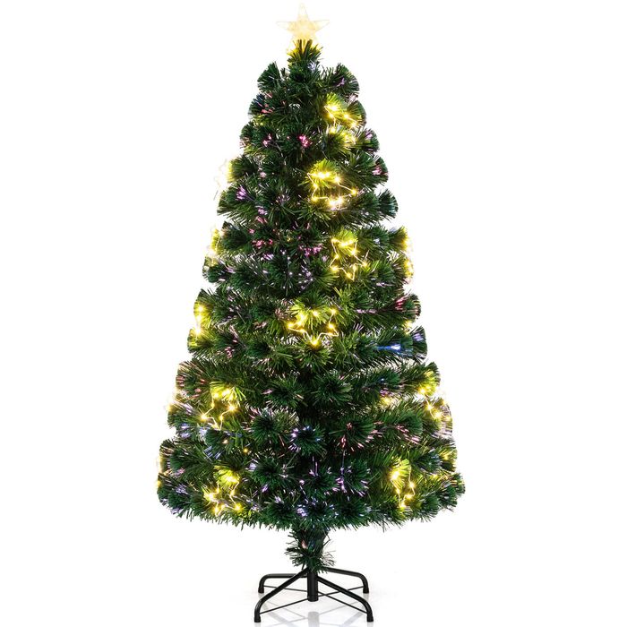 Costway 1.5M Optical Fiber Christmas Tree w/Star String Lights Pre-Lit Artificial Xmas Party Tree