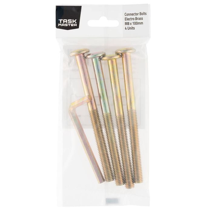 Taskmaster Brass M8 x 100mm Connector Bolt - 4 Pack