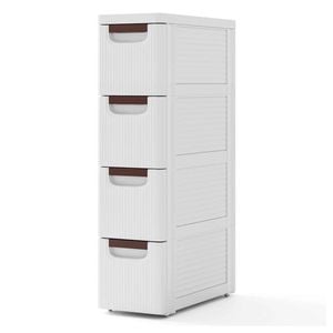 Costway Narrow Storage Cabinet Wheel 4Drawer Cart Organizer Dresser Chest