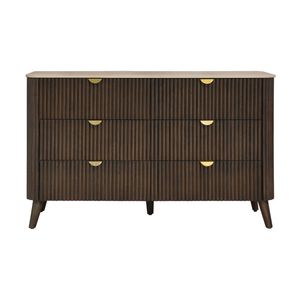 Milo Dresser 6 Drawer Sintered Stone Travertine Top Walnut