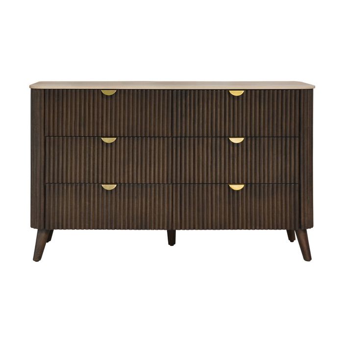 Milo Dresser 6 Drawer Sintered Stone Travertine Top Walnut