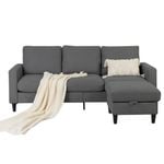 Advwin 3 Seater Sofa Modular Corner Lounge Chaise Set with Storage Ottoman Grey