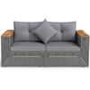 Costway 2X Patio Corner Sofa Set Wicker Loveseat-Grey