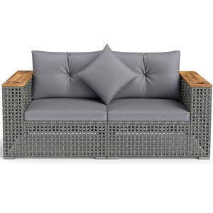 Costway 2X Patio Corner Sofa Set Wicker Loveseat-Grey