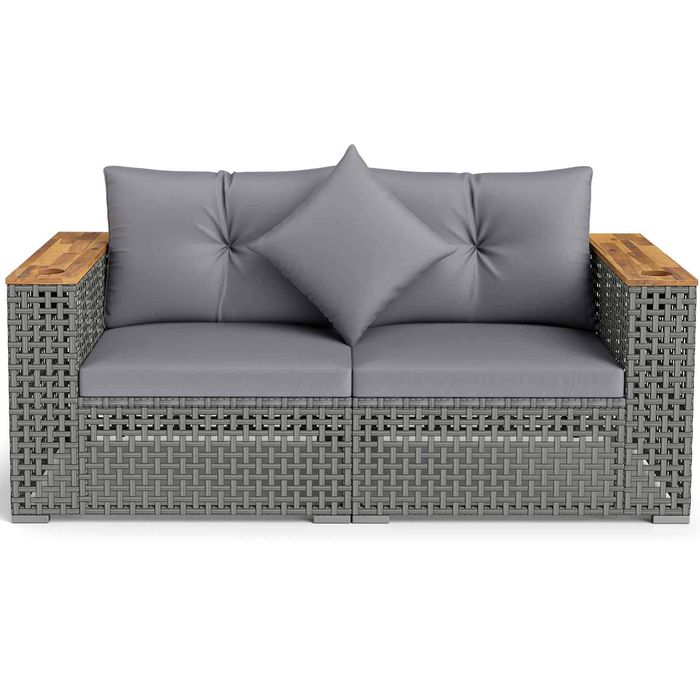 Costway 2X Patio Corner Sofa Set Wicker Loveseat-Grey