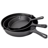 Provecta 3 Piece Pre-Seasoned Cast Iron Fry Pan Set Black