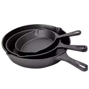 Provecta 3 Piece Pre-Seasoned Cast Iron Fry Pan Set Black