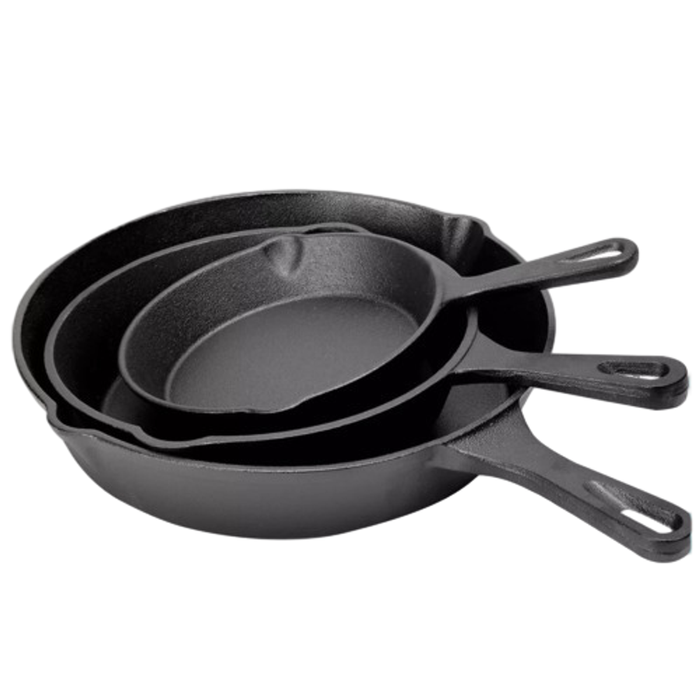 Provecta 3 Piece Pre-Seasoned Cast Iron Fry Pan Set Black