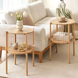 Homfurn Set Of 2 2-tier Rustic Nightstand – Storage Shelf Side Table