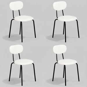 Ufurniture Dining Chairs Set of 4 Sherpa Fabric Kitchen Chair with Cushion Backrest & Metal Legs Beige