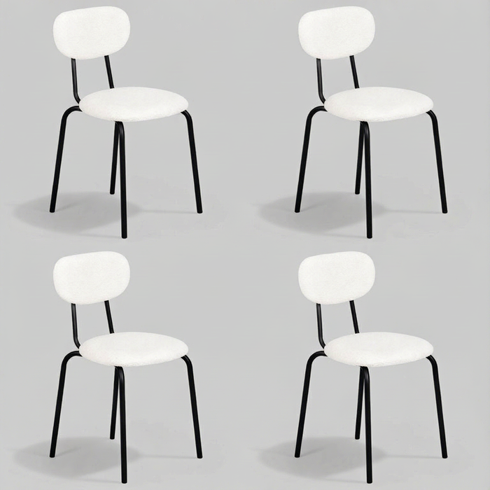 Ufurniture Dining Chairs Set of 4 Sherpa Fabric Kitchen Chair with Cushion Backrest & Metal Legs Beige