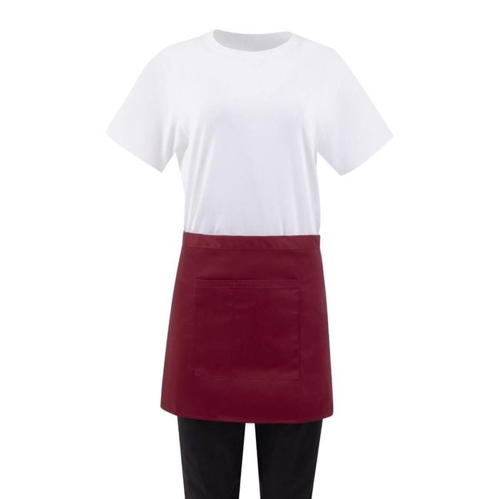 Whites Waist Apron Polycotton Burgundy Hospitality Catering Wear