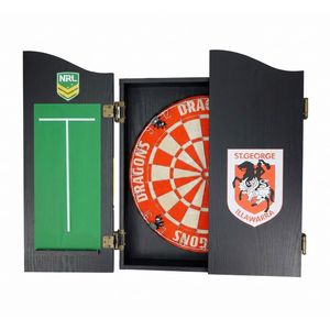 NRL Dartboard and Cabinet St George Dragons Team Design Black Finish