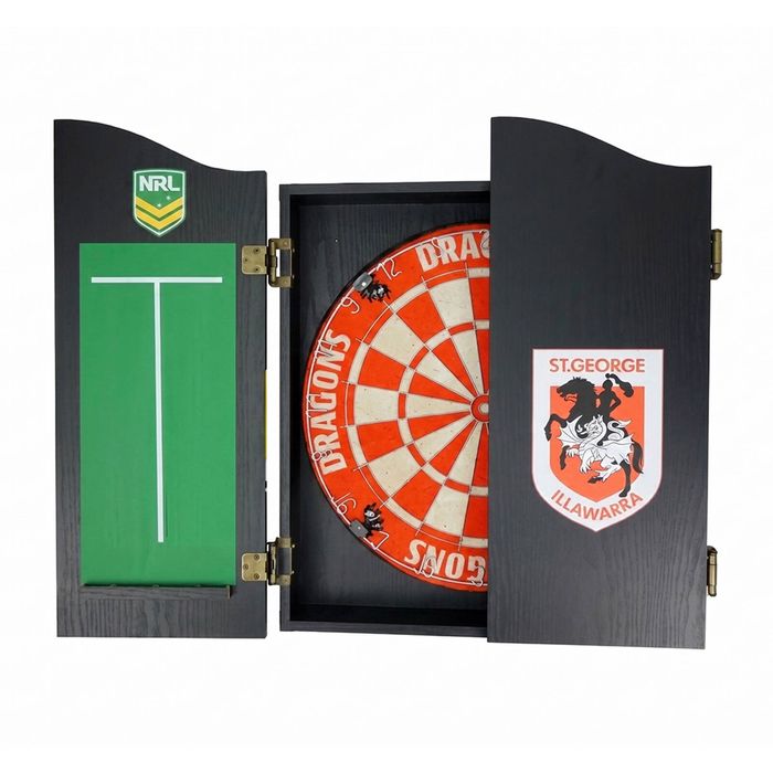 NRL Dartboard and Cabinet St George Dragons Team Design Black Finish