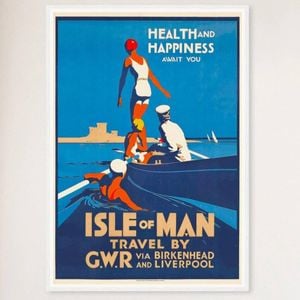 Galrie Vintage Isle of Man Travel Poster: Birkenhead & Liverpool Journey Art Design, White Frame, A1 60 x 84cm (23 x 33inch)