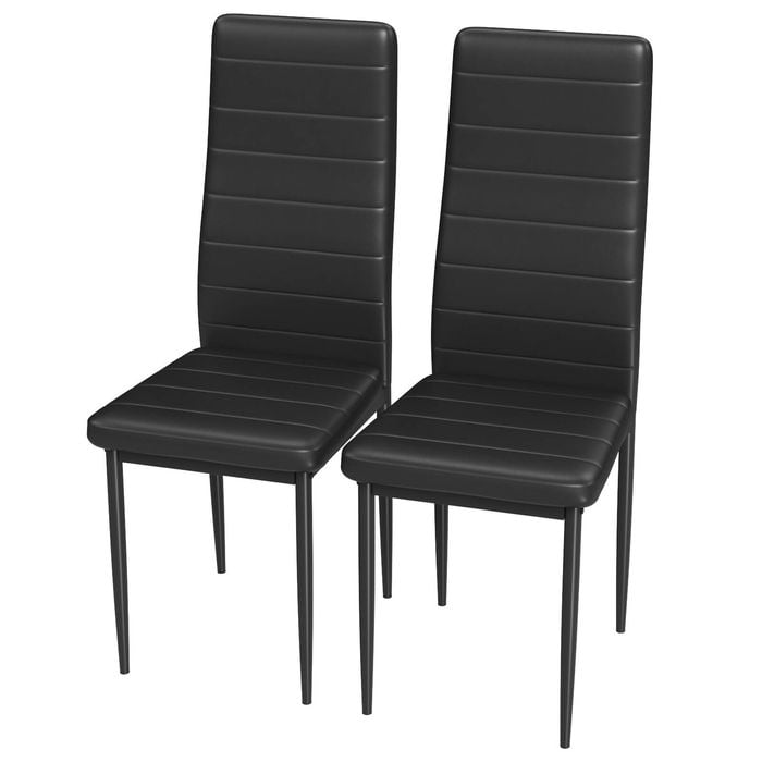 Advwin Set of 2 Dining Chairs Padded Seat Leather Black