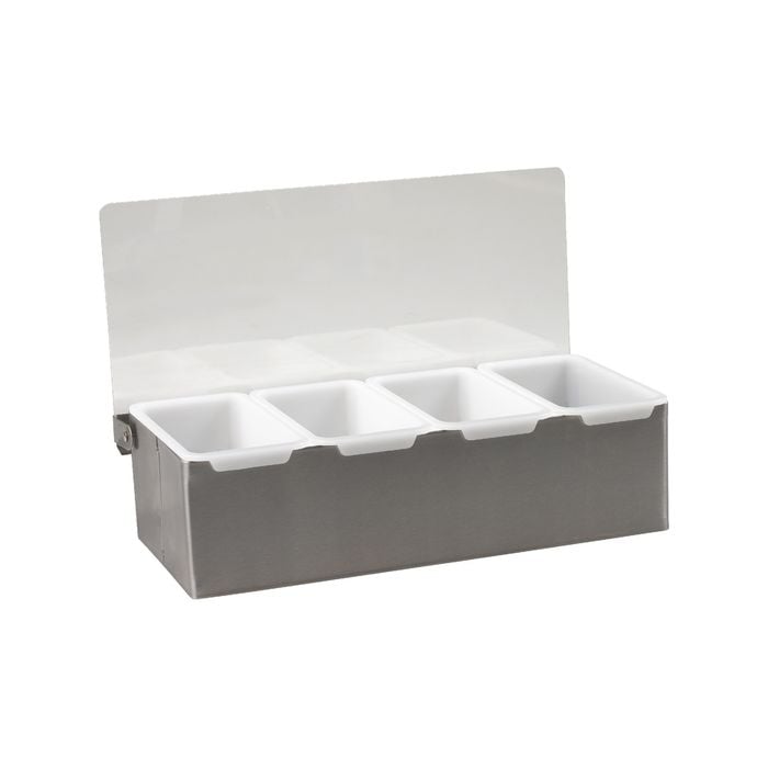 Cocktail Bar 4 Compartment Condiment Dispenser - Stainless Steel and Plastic