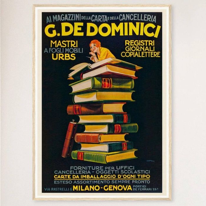 Galrie Charming Vintage Advertising Poster by G. De Dominici Books Perfect for Home, Wood Frame, A3 30 x 42cm (12 x 16inch)