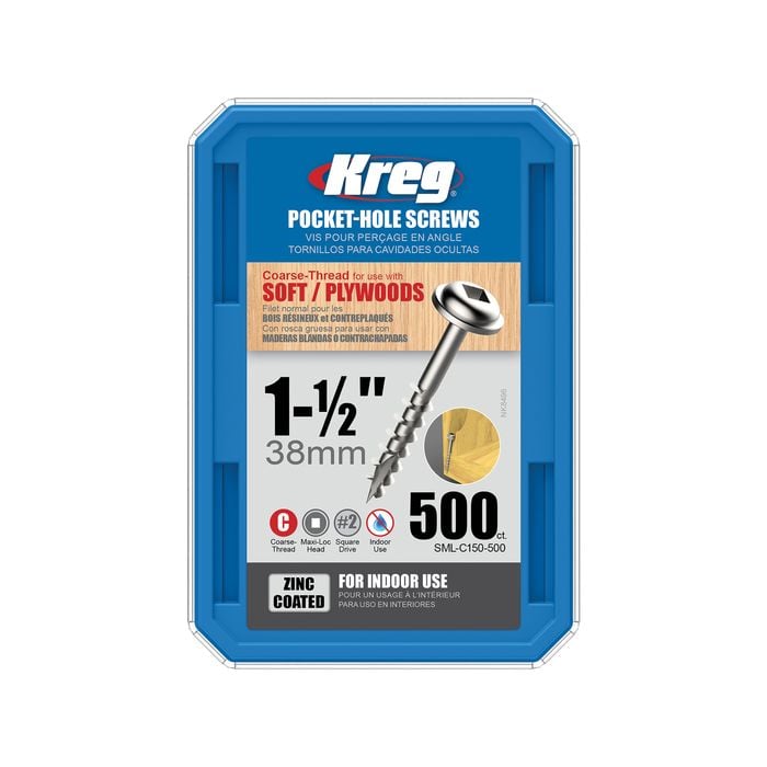 Kreg 38mm Zinc Coarse Thread MaxiLoc Head Pocket-Hole Screws - 500 Pack
