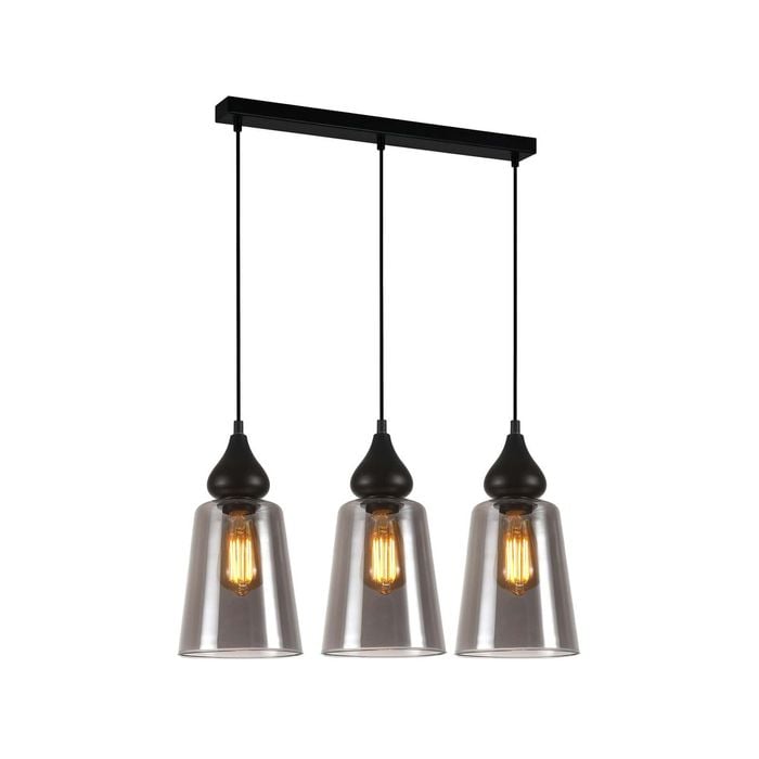CLA Lighting JEREZ2 Interior Black Smoke Glass Flat Top Ellipse Pendant Light- 3 lits Straight