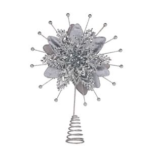 Christabelle Christmas Tree Topper Poinsettia Decoration Ornament Shimmering Silver Glittered Petals