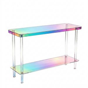 P&P Iridescent Acrylic 2 Tier Slim Console Entryway Table Large with Open Shelves for Hallway