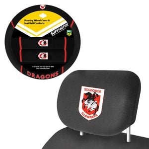 St George Dragons Official Nrl Steering Wheel Cover And Headrest Covers Combo