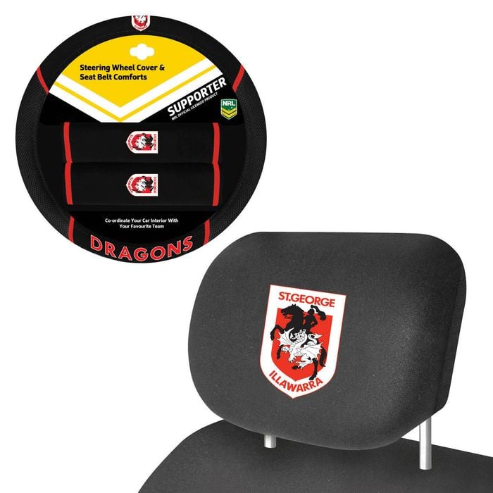 St George Dragons Official Nrl Steering Wheel Cover And Headrest Covers Combo