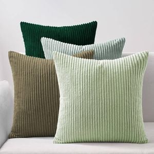 Gioia Casa Corduroy Velvet Cushion Covers - Soft Velvet Fabric with Hidden Zipper - Gradient Green, 45cm x 45cm (Pack of 4)