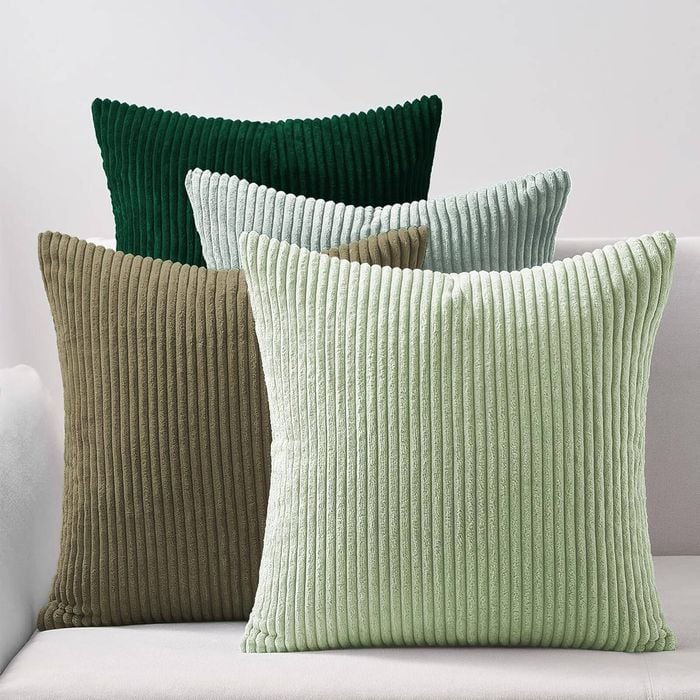Gioia Casa Corduroy Velvet Cushion Covers - Soft Velvet Fabric with Hidden Zipper - Gradient Green, 45cm x 45cm (Pack of 4)